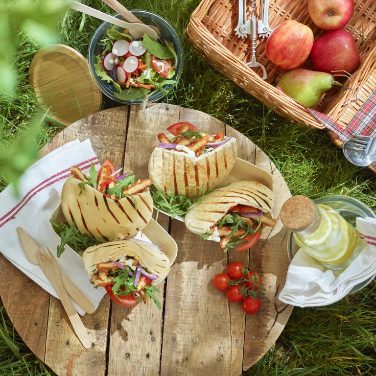 Pitabrød med vegetarisk schnitzel Pita med schnitzel