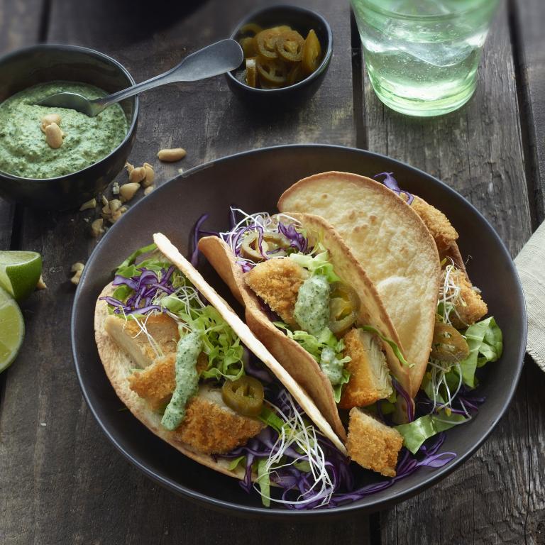 Sensational Breaded Chicken Tender Tacos with Lime Sauce Sensational Breaded Chicken Tender Tacos with Lime Sauce