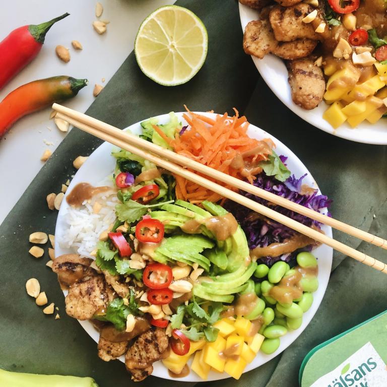 @ONEGREENBOWLADAY - BUDDHA BOWL MED GRILLED FILET PIECES OG PEANUTBUTTER DRESSING Bowl
