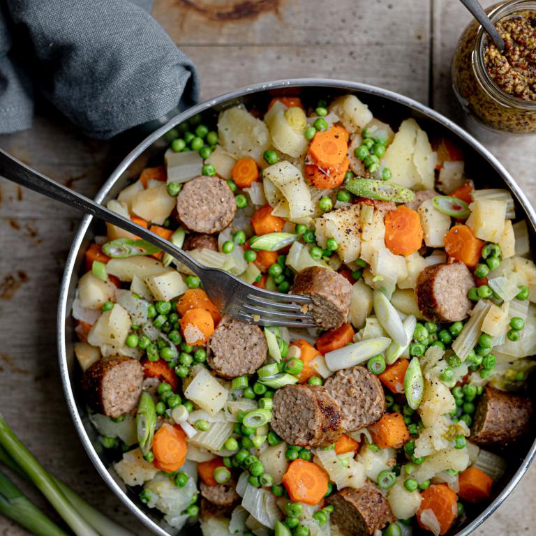 Grøntsagsgryde med Sensational Sausages Havegourmet Én gryde veggie