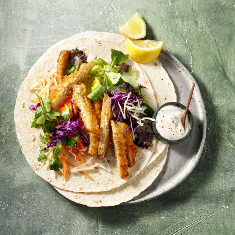 Veggiewrap med vegansk schnitzel Veggiewrap med vegansk schnitzel