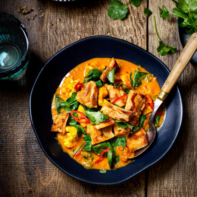 Karrygryde med kokosnød og Filet pieces Havegourmet sensationelle marinerede stykker asiatisk stil